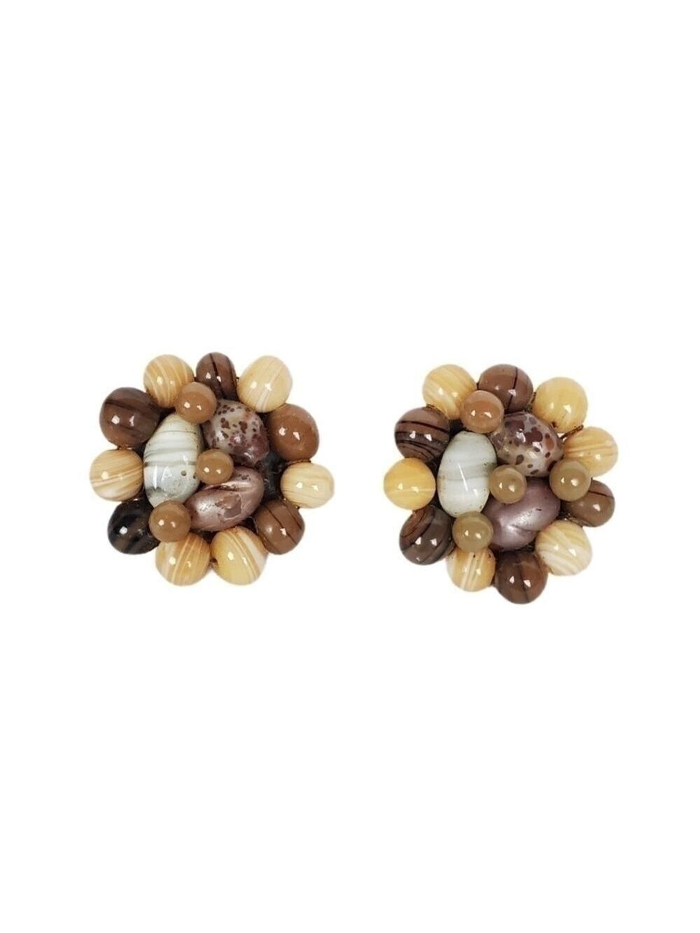 VTG cluster Beaded and shell clip on bubble earings Japan